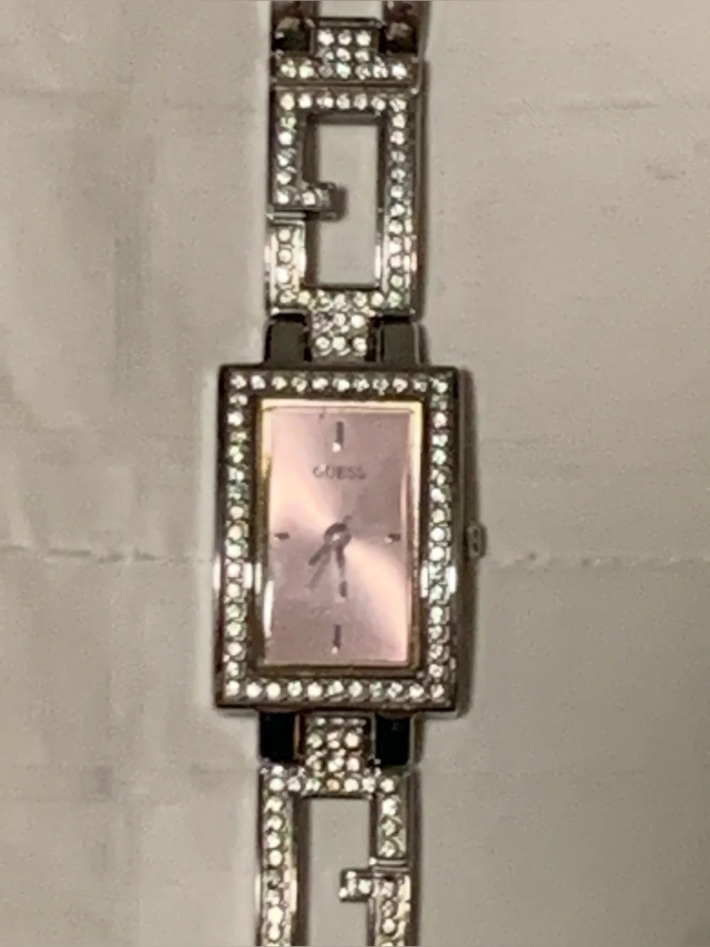 Guess Silver Crystal Bracelet Watch with Pink Dial